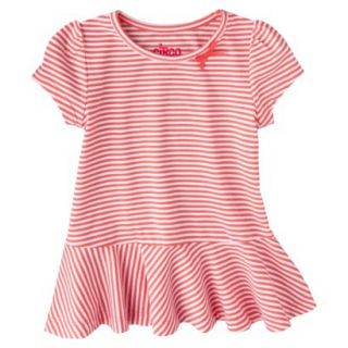 Circo Infant Toddler Girls Striped Short Sleeve Peplum T Shirt   Coral 4T