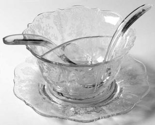 Cambridge Rose Point Clear Divided Mayonnaise, Underplate and 2 Ladles   Stem 31