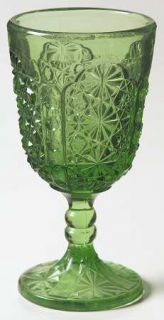 L G Wright Daisy & Button Green Wine Glass   Green, Pressed Glass