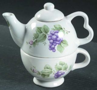 Pfaltzgraff Grapevine Individual Teapot & Lid with Cup, Fine China Dinnerware  