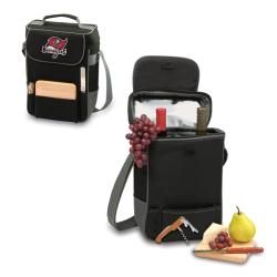Picnic Time Tampa Bay Buccaneers Duet Tote (BlackComes with wine and cheese service for two InsulatedAdjustable shoulder strapDimensions 14 inches high x 10 inches wide x 6 inches deepIncludesOne (1) 6 x 6 inch cheese boardStainless steel cheese knife wi