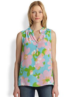 Lilly Pulitzer Silk Houston Top   Shorely Blue
