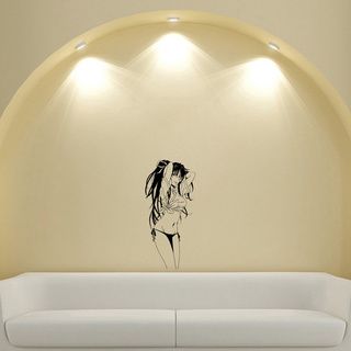 Japanese Manga Girl Shirt Babe Vinyl Wall Art Decal (Glossy blackEasy to applyInstruction includedDimensions 25 inches wide x 35 inches long )