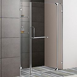 Vigo 48 inchclear Glass Frameless Shower Door With Chrome Hardware (ClearMaterials Glass, metalLeft/right Reversible left  or right sided door installation optionsHardware finish ChromeDoor swing dimensions 42 inches   48 inchesTop rail support ensure