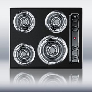 Summit Refrigeration 24 in Cooktop w/ 8 in Element & (3)6 in Coil Elements, Porcelain, 220/1V, Black