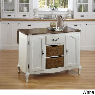 The French Countryside Kitchen Island (Rubbed white or rubbed blackMaterials Hardwood solids and engineered woodFinish Distressed oak and rubbed white or distressed oak and rubbed blackDimensions 36 inches high x 48 inches wide x 25 inches deepNumber o