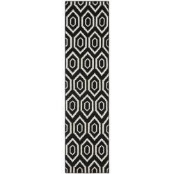 Transitional Handmade Moroccan Dhurrie Black And Ivory Wool Rug (26 X 10)