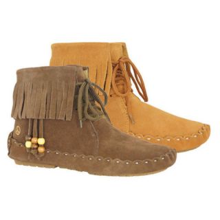 Womens Margaret Fringed Boot Peace Moccasins by Old Friend Chocolate   PM447400 