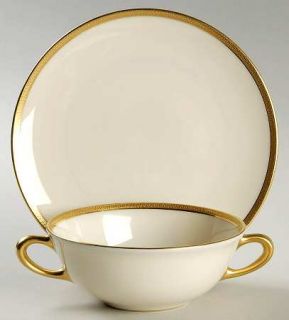 Lenox China Windsor (Gold Backstamp) Flat Cream Soup Bowl & Saucer Set, Fine Chi