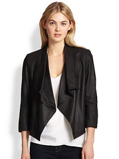 Alice + Olivia Colton Draped Leather Jacket   Black