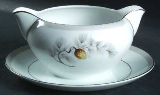 Kent (Japan) Silver Pine Gravy Boat with Attached Underplate, Fine China Dinnerw