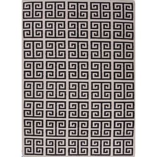 Handmade Geometric Flat Weave Black/ White Wool Rug (5 X 8)