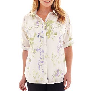 St. Johns Bay St. John s Bay Roll Sleeve Button Front Campshirt   Plus,