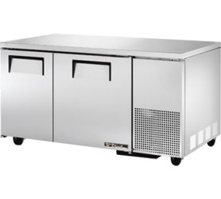 True 60 Deep Undercounter Refrigerator   2 Solid Doors, Aluminum/Stainless