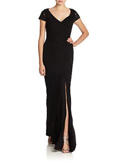 Embellished Cap Sleeve Jersey Gown   Black