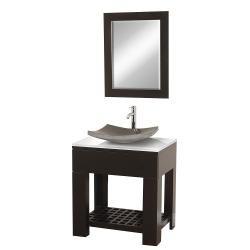 Wyndham Collection Zen Ii Espresso 30 inch Single Bathroom Vanity Set (Espresso, Top White GlassVanity dimensions 30 inches wide x 22 inches deep x 31.875 inches highMirror dimensions 24 inches wide x 30 inches highProfessional installation recommended.