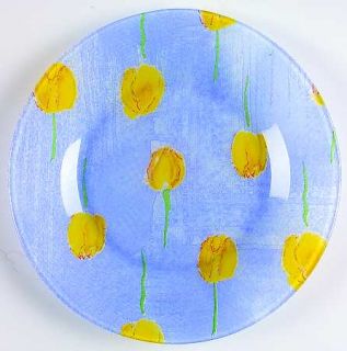 Cristal DArques Durand Tulip Ciel (Blue) Salad Plate   Yellow Tulips On Blue