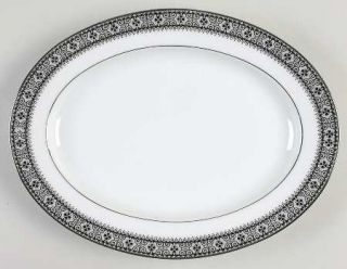 Noritake Segovia 11 Oval Serving Platter, Fine China Dinnerware   Black Scrolls