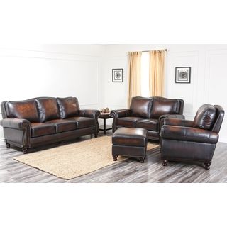 Palermo Hand Rubbed Brown Leather Sofa, Loveseat, Armchair, And Ottoman (set Of 4)