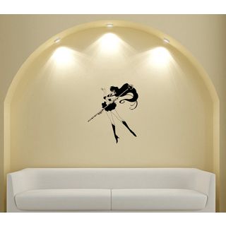 Japanese Manga Girl Boots Magic Stick Vinyl Wall Art Decal (Glossy blackEasy to applyInstruction includedDimensions 25 inches wide x 35 inches long )