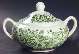 Enoch Wood & Sons Kew Green Sugar Bowl & Lid, Fine China Dinnerware   Green Trel