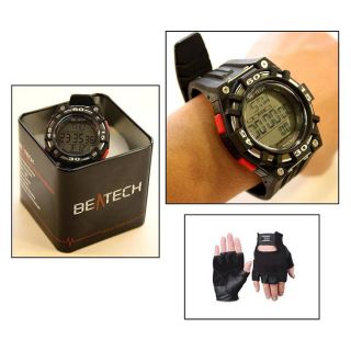 Beatech Heart Rate Monitor Black Watch And Leather Glove Set (Black with red trimWells Lamont Grain Pigskin Leather GloveReinforced pig suede palm patchLeather shell 100 percent pigskinFabric 100 percent nylonModel BH5000BRG )