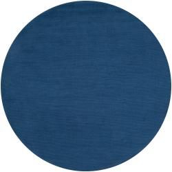 Hand crafted Solid Blue Causal Mulberry Wool Rug (8 Round)