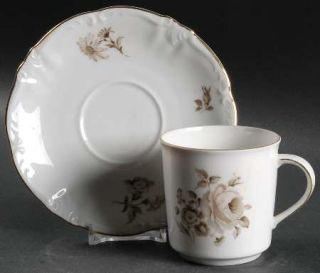 Winterling   Bavaria Dawn Rose (Gold Trim) Flat Cup & Saucer Set, Fine China Din