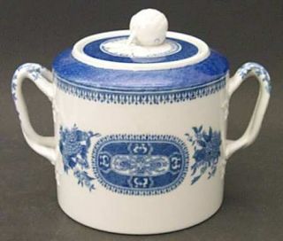 Spode Fitzhugh Blue Sugar Bowl & Lid, Fine China Dinnerware   Blue Band,Flowers,