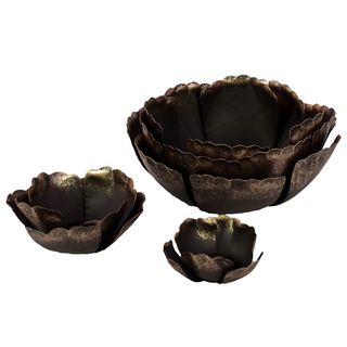 Metal Candle Holder Set Of Three (11.81 inches x11.81 inches x5.12 inchesH; 6.69 inches x6.69 inches x3.15 inchesH; 4.33 inches x4.33 inches x2.17 inchesHFor decorative purposes onlyDoes not hold water MetalSize 11.81 inches x11.81 inches x5.12 inchesH; 