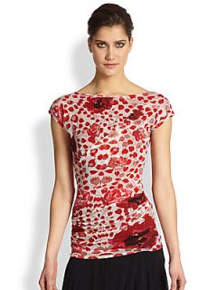 Fuzzi Ruched Floral Print Top   Red Lacquer