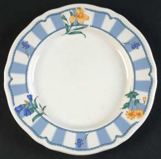 Noritake Blue Estate Salad Plate, Fine China Dinnerware   Blue Bands/Rope, Flowe