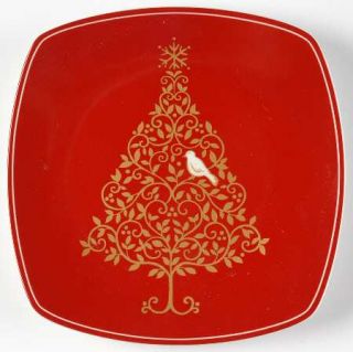 222 Fifth (PTS) Golden Tree Square Salad Plate, Fine China Dinnerware   All Red