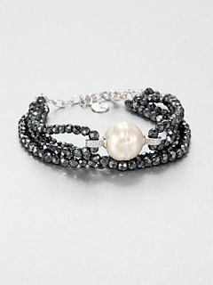 Majorica 16MM Baroque Pearl, Hematite and Sterling Silver Bracelet   Pearl Hemat