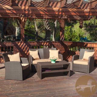 Christopher Knight Home Sanger Outdoor 4 piece Brown Wicker Seating Set (BrownIncludes matching cushionsNeutral colors to match any outdoor decorSome assembly requiredSturdy constructionIdeal for entertaining guests outdoorsArmchair dimensions 33.75 inch