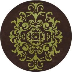 Hand tufted Mandara Brown/ Green Floral New Zealand Wool Rug (79 Round)