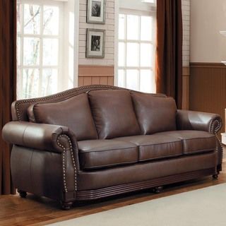 Myles Traditional Chocolate Bonded Leather Rolled Arm Sofa