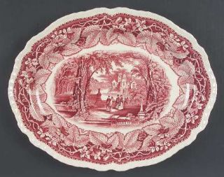 Masons Vista Pink 13 Gadroon Edge Oval Serving Platter, Fine China Dinnerware