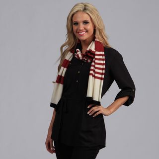 Peach Couture Red/black/white Striped Cashmere And Wool Blend Scarf
