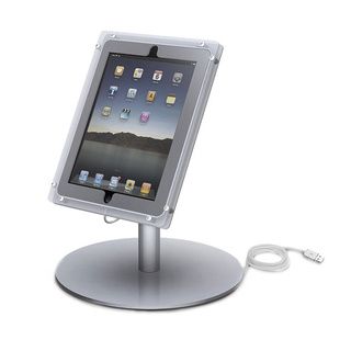 Classic Countertop Ipad Stand/ Round Base (SilverFinish SatinMaterials Aluminum, steel, acrylicTablet size 9.5 inches long x 7.5 inches wideDimensions 8 inches high x 11 inches wideNote Pro iPad stands not compatible with iPad 1 or iPad mini )