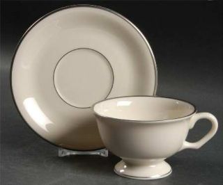 Westport Eventide Footed Cup & Saucer Set, Fine China Dinnerware   Ivory, Platin