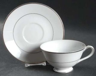 Shelby Fremont Footed Cup & Saucer Set, Fine China Dinnerware   Platinum Trim An