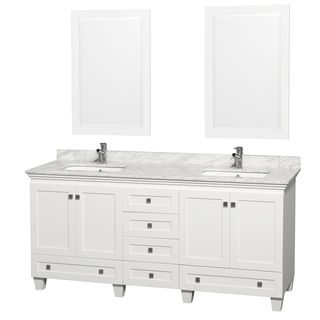 Acclaim White Carrera Marble 72 inch Double Bathroom Vanity Set