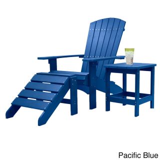 Hatteras Adirondack 3 piece Outdoor Patio Set (Alpine white, espresso, pacific blue, or hunter greenMaterials High density plasticFinish Fade resistantWeather resistantUV protectionChair dimensions 38.2 inches high x 29.3 inches wide x 34.65 inches dee