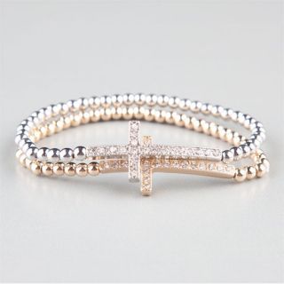 2 Piece Beaded Cross Bracelets Metal One Size For Women 214375191