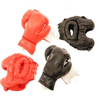 Adult sized Buffed pvc Boxing Gloves And Head Gear (set Of Two)
