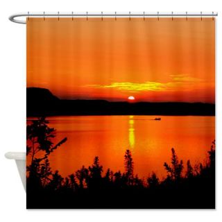  Orange Sunset Over Lake Shower Curtain  Use code FREECART at Checkout