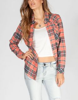 Womens Washed Flannel Shirt Coral In Sizes X Small, X Large, Small, M