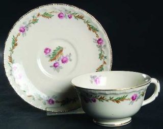Pope Gosser Largo Footed Cup & Saucer Set, Fine China Dinnerware   Pink Flowers,