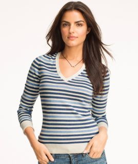 Lightweight V Neck Sweater, Stripe
